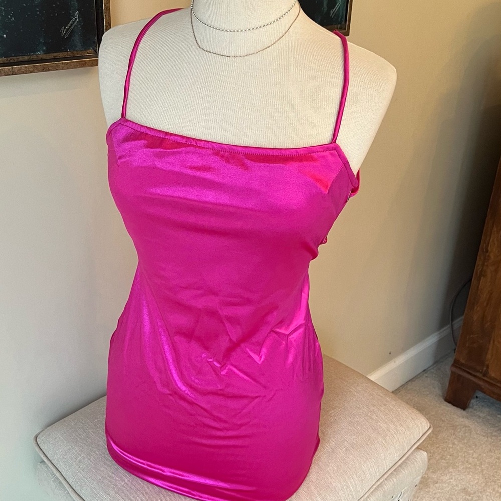 NWT Just Quella Hot Pink “Silky”Dress